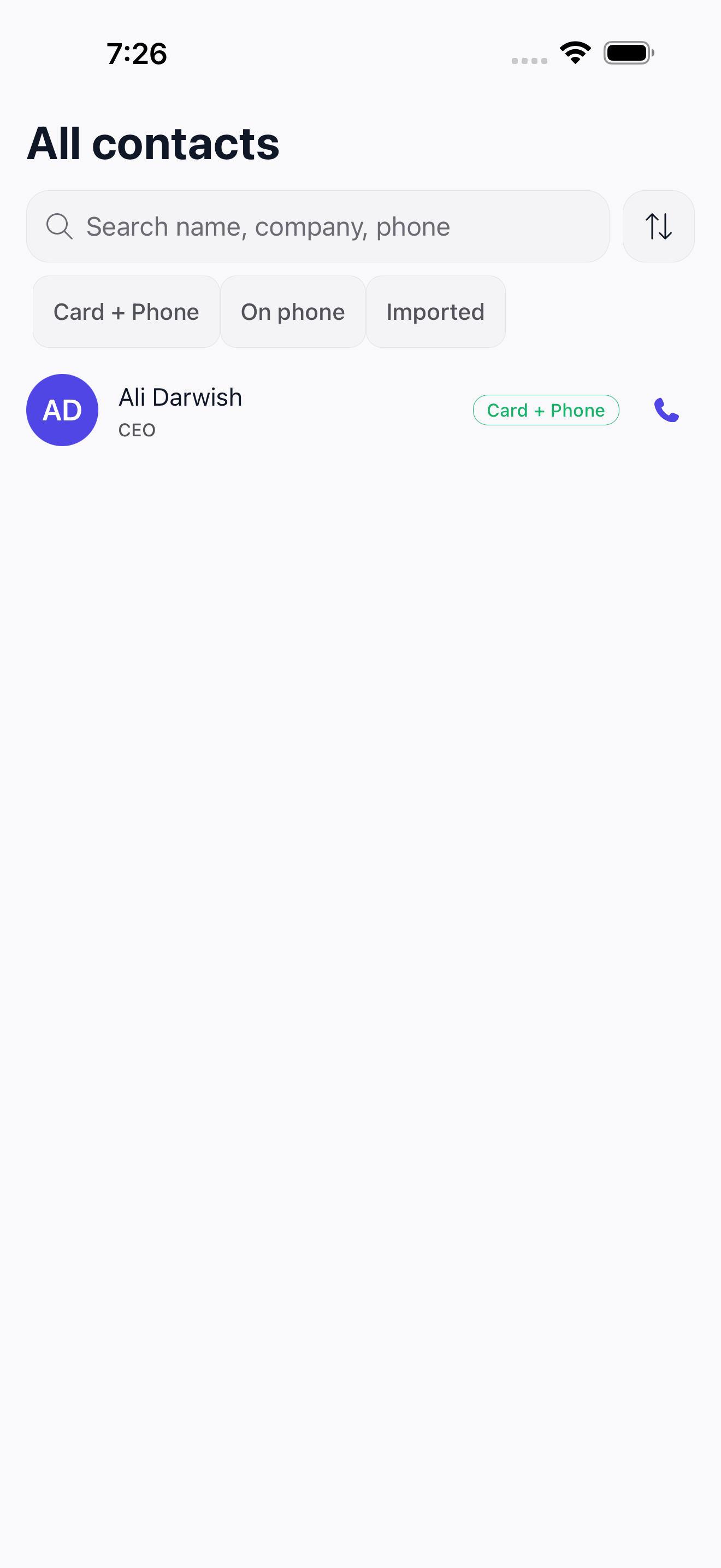 Cardify native contacts screen
